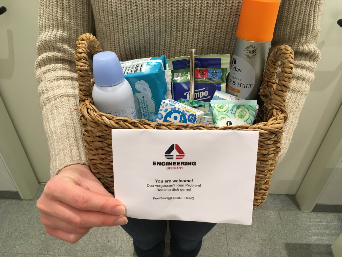 ENGINEERING hat an allen Standorten ein besonderes Wellbeing-Angebot eingeführt: Auf den Toiletten finden unsere Besucher:innen und Kolleg:innen eine Auswahl an nützlichen Dingen wie Deodorant, Handcreme oder Haarspray. eng-its.de/karriere-bei-e…
#unternehmen #wohlbefinden #feelgood