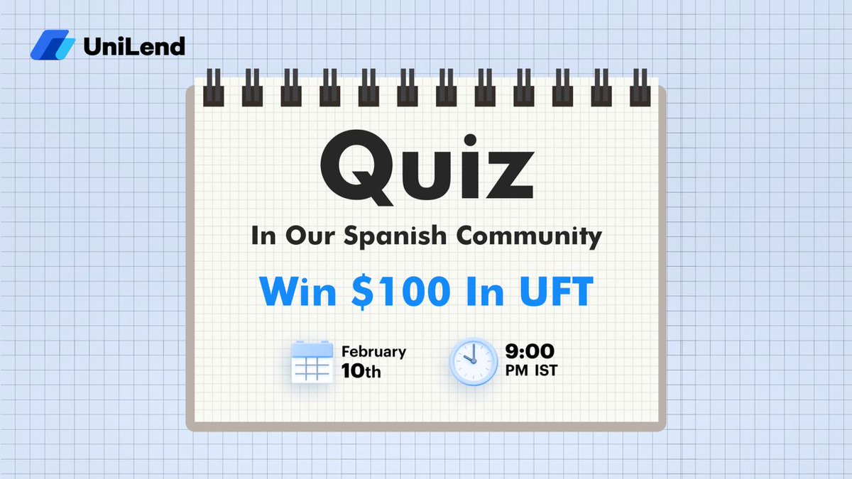 crypto_pranav's tweet photo. ⌛ 2 Hours to go.

Put ur #UniLendV2 IQ to the test in @UniLend_Finance 's Spanish TG Community | Win $100 in $UFT

Mendetory For Rewards:
✅Follow @UniLend_Finance
✅RT, Invite 3 friends
✅Join: https://t.co/rWZcRWJwMf

🗓️10 February, 9 PM IST

📍Venue: https://t.co/wnqscJodtN https://t.co/XSY6HEMUYB