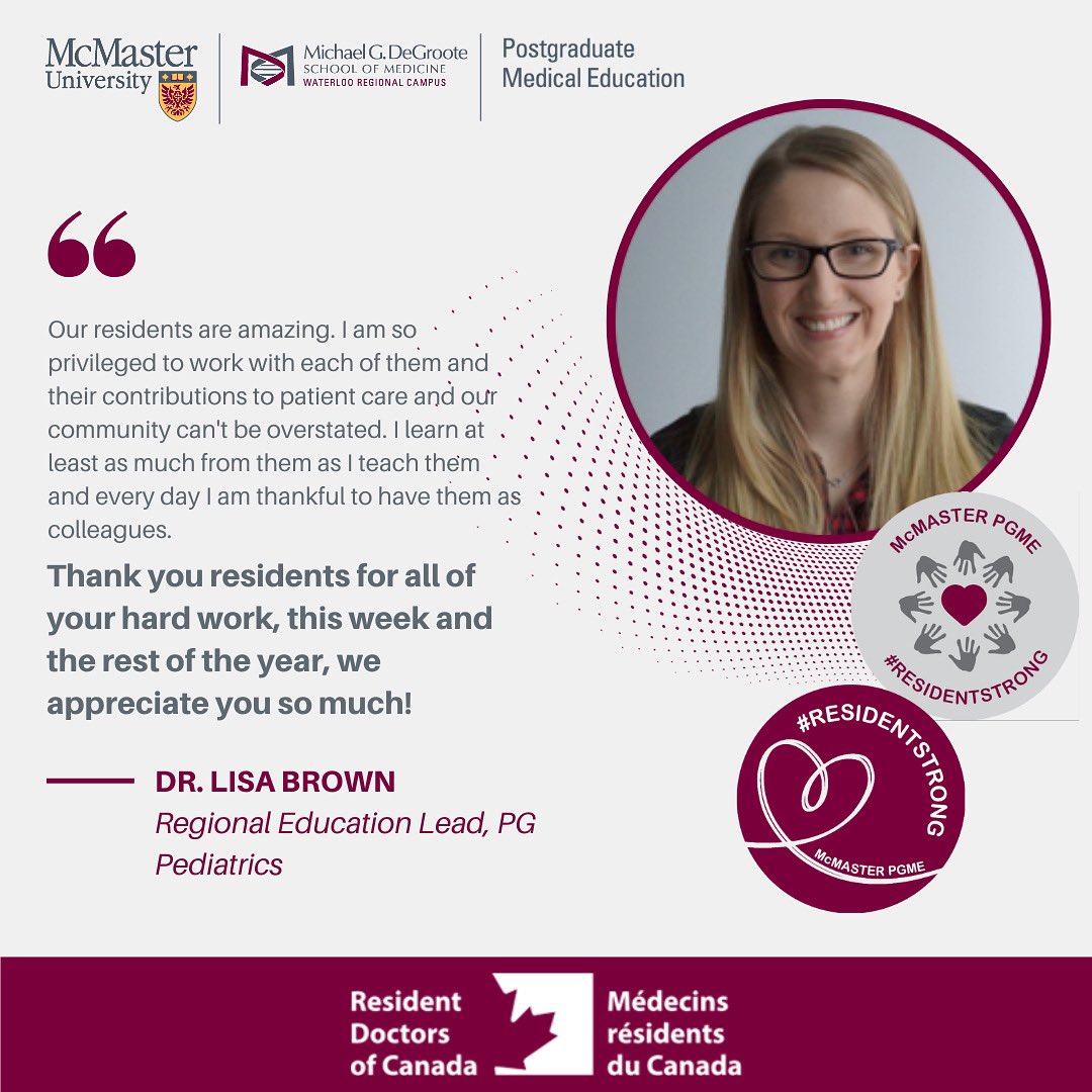 McMaster University - Waterloo Regional Campus (@macmedwrc) on Twitter photo Resident Doctor Appreciation Week is coming to an end, Dr. Lisa Brown, Regional Education Lead, PG Pediatrics closes out with a message of appreciation and recognition to our residents.
<a href="/McMasterPGME/">McMaster University, PGME</a> <a href="/ResidentDoctors/">Resident Doctors</a> <a href="/mac_peds/">MacPeds</a> Resident Doctor Appreciation Week is coming to an end, Dr. Lisa Brown, Regional Education Lead, PG Pediatrics closes out with a message of appreciation and recognition to our residents.
<a href="/McMasterPGME/">McMaster University, PGME</a> <a href="/ResidentDoctors/">Resident Doctors</a> <a href="/mac_peds/">MacPeds</a>