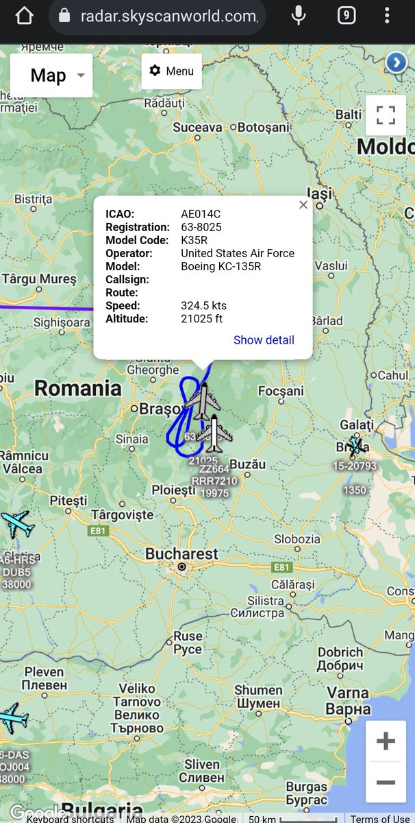 scan_sky's tweet photo. #RRR7210 Looks To Be Linking Up To Refuel With - #USAF ๐บ๐ธ - KC-135R - 63-8025 - Possibly #BART20 & Operating Out Of Spangdahlem Air Base ๐ฉ๐ช ๐บ๐ธ
#RAF ๐ฌ๐ง Voyager KC3 #ZZ332 Also Airborne From RAF Akrotiri ๐จ๐พ With Typhoons.
Likely Heading To Support #RRR7210 Over The #BlackSea. https://t.co/ugZFLjVlan