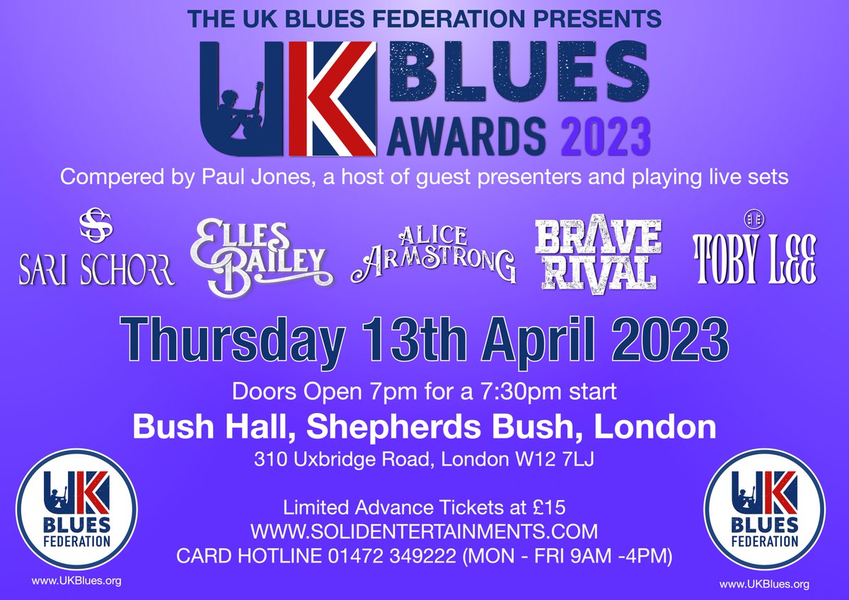 Here's three things to do TODAY: 1/ Vote in The UK Blues Awards - here's the link: ukblues.org/awards/ 2/ Get Tickets for The UK Blues Awards - here's the link: solidentertainments.com/presents.htm#U… 3/ Join The UK Blues Federation - here's the link: ukblues.org/join-now/