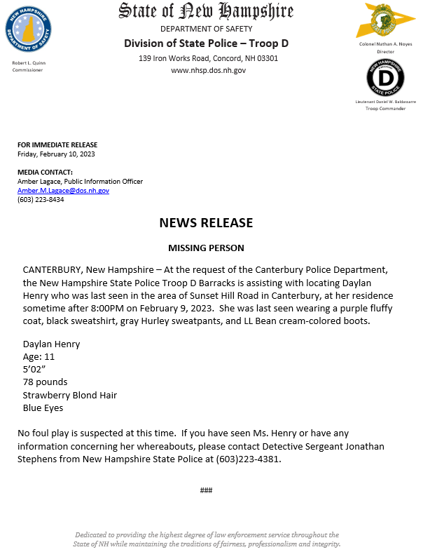 New Hampshire State Police on Twitter "MISSING PERSON At the request