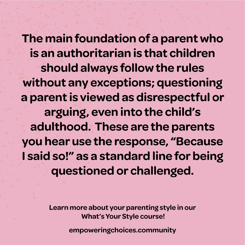 Do you believe children should always follow their parents' directives? You may be an Authoritarian parent!

Join the discussion at empoweringchoices.community, live in early 2023!

#empoweringchoices #parenting #kids #momlife #parenthood #dadlife #parentingtips #parentingstyles