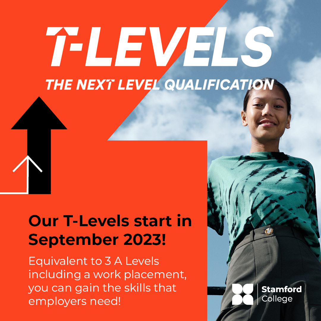 stamfordcolluk's tweet photo. Did you know Stamford College are offering T Levels next year? 

Studying a T Level will give you the professional and technical skills for an exciting career and successful future. 

Check the link to learn more about the T-level courses we have to offer! https://t.co/MDtHpfk3GA https://t.co/JdNE0T7IjH