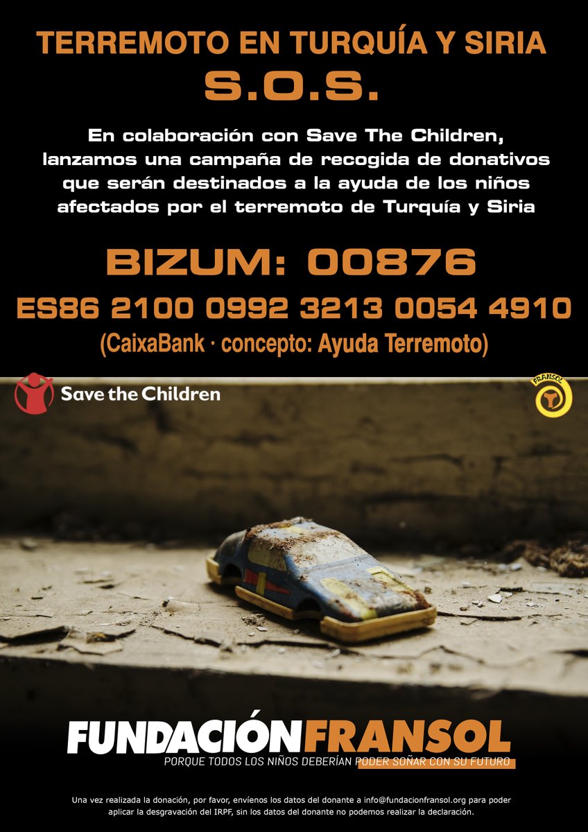 comontpellier's tweet photo. Campaña de @FransolONG y @SaveChildrenEs 
Cuenta para ayudar a niños de Siria y Turquía:
ES86 2100 0992 3213 0054 4910 (CaixaBank)
Bizum Solidario: 00876
Concepto: Ayuda Terremoto
#EstamosConVosostros
#AyudaSiria
#AyudaTurquia
#wearemontpe
#somosfefmont
@comontpellier @FEFMONT_ https://t.co/CQ8ZRjQ4Pa