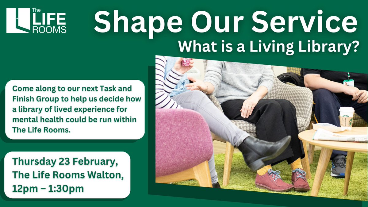 LifeRooms_MC's tweet image. In a #LivingLibrary, books are people and reading consists of conversation! 🗨️

Intrigued about how this can improve our service?

All are welcome to help us decide how a Library of lived experience for #mentalhealth could be run within The Life Rooms 📚

See below 👇
