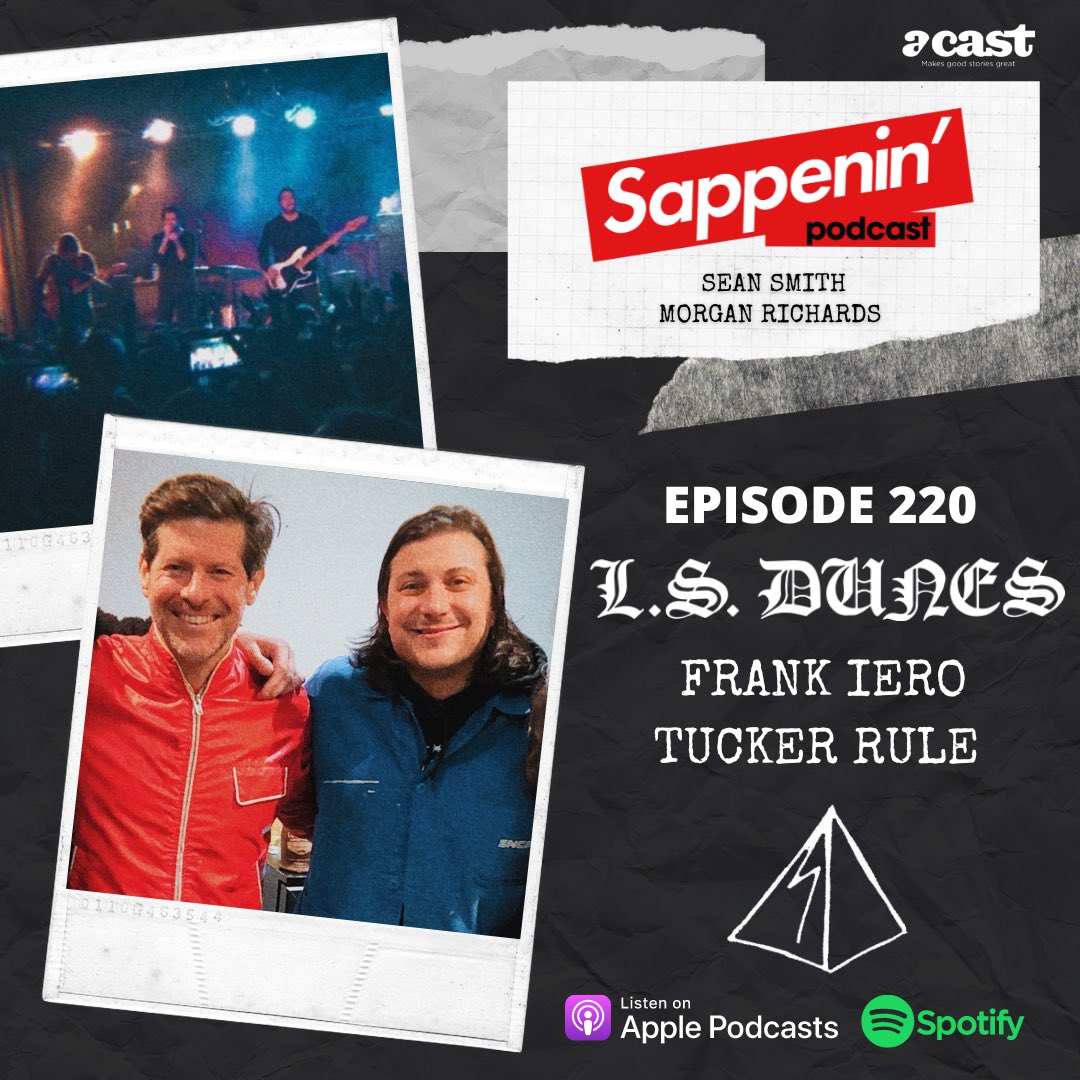 SappeninPod's tweet photo. Episode 220 with @LSDunes 🖤

Best friends @FrankIero + #TuckerRule talk emo nostalgia, strange venues, the culture importance of @ThursdayBand to @MCRofficial, dad bods and more! 🦂 

Available NOW on all platforms! ��
Listen: https://t.co/5ikSuJfnNE 👈🏻 https://t.co/mG1zkW6S4M
