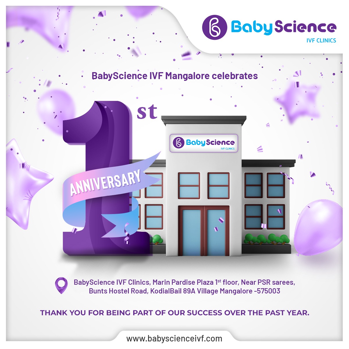 BabyScience_IVF's tweet photo. BabyScience IVF Clinics, Mangalore Celebrates its 1st Anniversary. Thank you for a wonderful year. 

#babyscienceivf #mangaloreivf #mangalorenews https://t.co/IYr36m0BxB