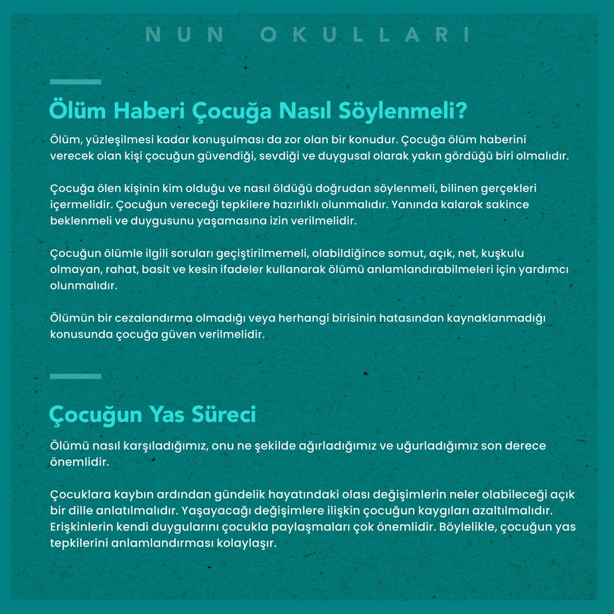 NunOkullari's tweet photo. Okulumuz PDR zümresi tarafından hazırlanan Çocuğun Dünyasında Can Kaybı konulu makalenin tamamına ve Doğal Afet Sonrası
Etkileri Hafifletme ve İyileşme Süreçleri ile ilgili oluşturduğumuz diğer kaynaklara web sitemizden ulaşabilirsiniz. https://t.co/QClEBez5U4