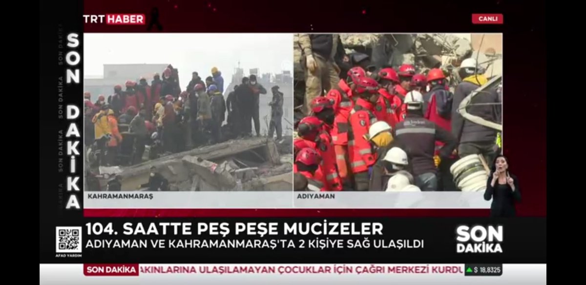 Deprem bölgesinden sevindirici haberler gelmeye devam ediyor. 

Depremin 104. saatinde Adıyaman ve Kahramanmaraş’ta 3 kişi enkazdan sağ olarak çıkarıldı.

#Kenetleniyoruz #Seferberlik #Türkiye #Deprem