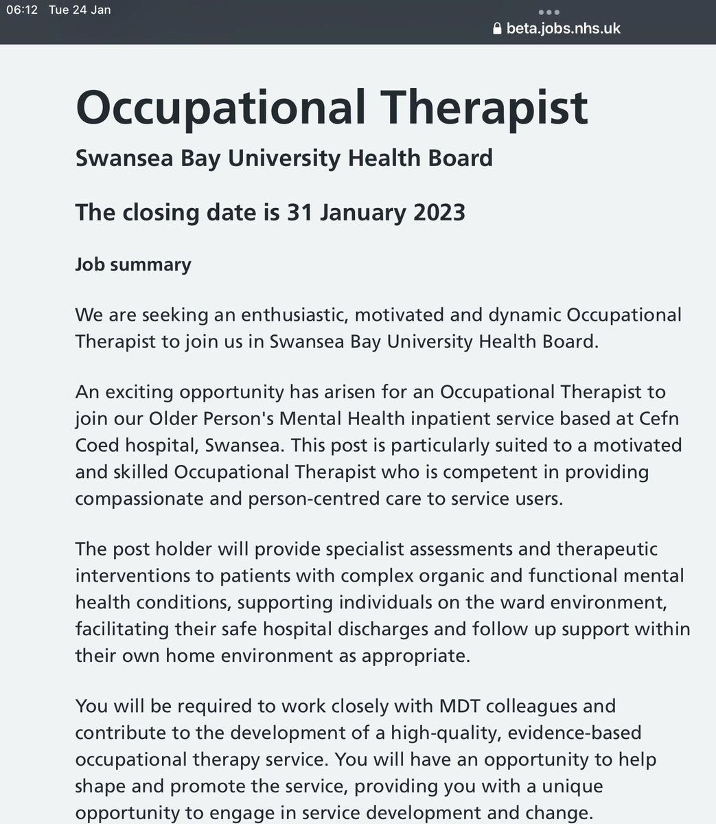 beta.jobs.nhs.uk/candidate/joba…

Join my team as a specialist older persons mental health OT at Swansea Bay Inpatient Setting. Training and support provided.