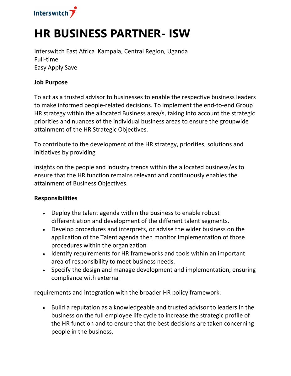 interswitchug's tweet photo. Join the .@interswitchug team as a Human Resource Business Partner. Please find the details about the role displayed below. ๐
#JoinTheSwitch https://t.co/folCtazhjt
