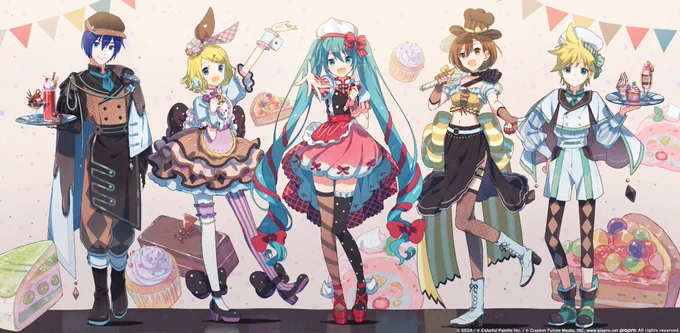 本日プレミア公開されました『スイートマジック[ゲームサイズ ver.]』 / 初音ミク × 鏡音リン × 鏡音レン × MEIKO × KAITOのMVイラストと衣装デザインを担当させていただいています。ハッピーバレンタイン!プロセカ 