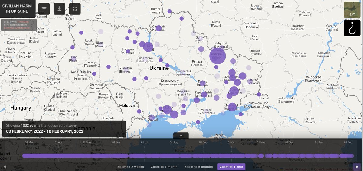 Since Russia's full-scale invasion of Ukraine we have been working to geolocate incidents of harm to civilians. This week we reached over 1000 incidents. We hope this can contribute to justice processes in the future. You can see it at ukraine.bellingcat.com