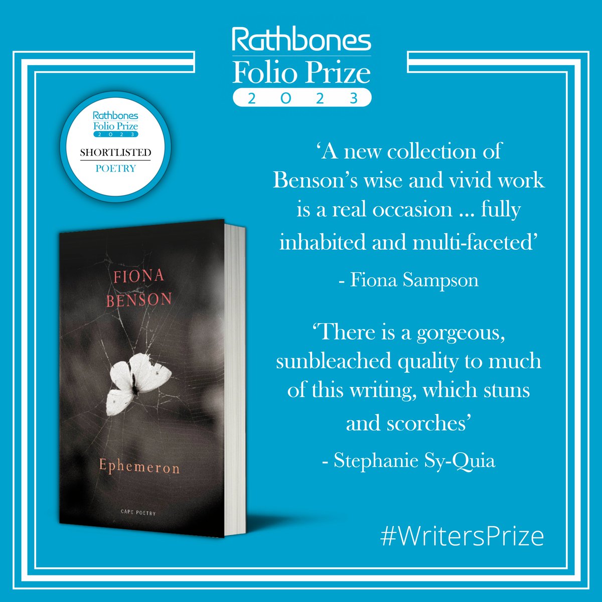 TheWritersPrize's tweet photo. Praise for #Ephemeron:
‘A new collection of Benson’s wise and vivid work is a real occasion’ - @FionaRSampson
‘There is a gorgeous, sunbleached quality to much of this writing, which stuns and scorches’ - @snsyquia
Read more: https://t.co/KtyPOsTcxl
#RathbonesFolioPrize https://t.co/xVENHpxI7e