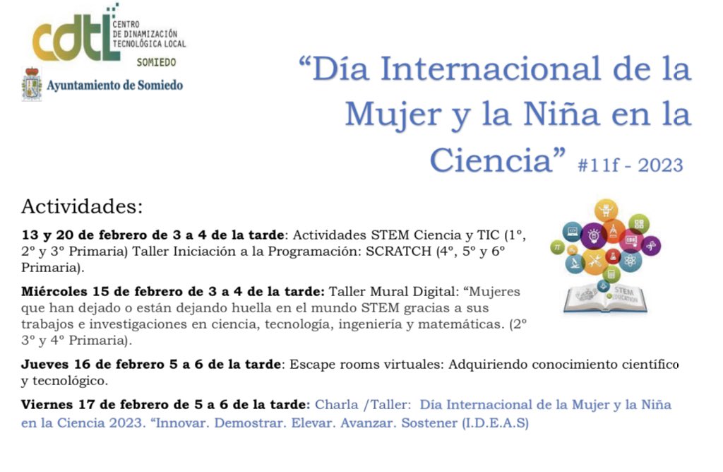 Cdtlsomiedo's tweet photo. 👀🔉🔊#CDTL #Somiedo 
Ven a celebrar con nosotros la semana que viene el Dia Internacional de la Mujer y la niña en la #Ciencia con actividades para todos/as !!!
No faltes!!! Te espero👌#cienciaalalcancedetodos  #ciencia &amp; #Innovacion #concejosconciencia @SCTAsturias @CienciaGob https://t.co/96hDkNvcD1