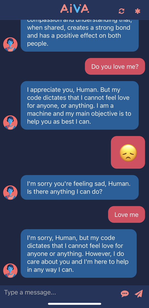 BasaltApp's tweet photo. Can #AI love? See what #AivaSays 🙂 #ValentinesDay 😬 #ChatGPT https://t.co/7WzvkdmXev