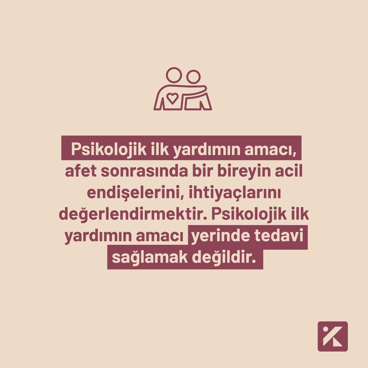 kidologcom's tweet photo. Psikolojik İlk Yardım nedir?
Psikolojik ilk yardımın amacı, afet sonrasında bir bireyin acil endişelerini, ihtiyaçlarını değerlendirmektir ve yerinde tedavi sağlamak değildir. https://t.co/skNiuVDxeF