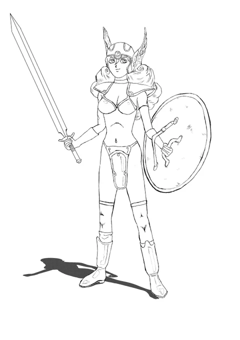 ドラクエ3の女戦士を等身を上げて…描いてみました…線画です…明日…色を塗ります… #みんなで楽しむTwitter展覧会  #Twitter交流会会場 