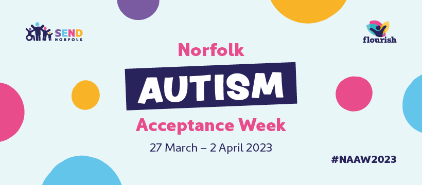 send_offer's tweet photo. It’s Norfolk Autism Acceptance Week! 
From 27th March to 2nd April. 
We’ll be sharing lots of useful links and things to do throughout the week, as well as showcasing what Norfolk Schools have been getting up to. 
#NAAW2023 https://t.co/nlLLVedXsH