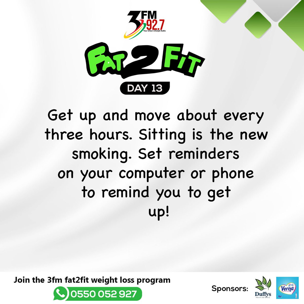 Fat2FitGh's tweet photo. Day 13 of Season 9 #3FMFat2Fit 60-Day Weight loss challenge. Get Moving!
Fat2Fit; Lose Weight the Right Way! #fattofit #newyearnewyou #loseweightnaturally #fitness #eathealthyfood #diet #loseweightnow #weightlossjourney #exercise https://t.co/pGcMVC42Rk