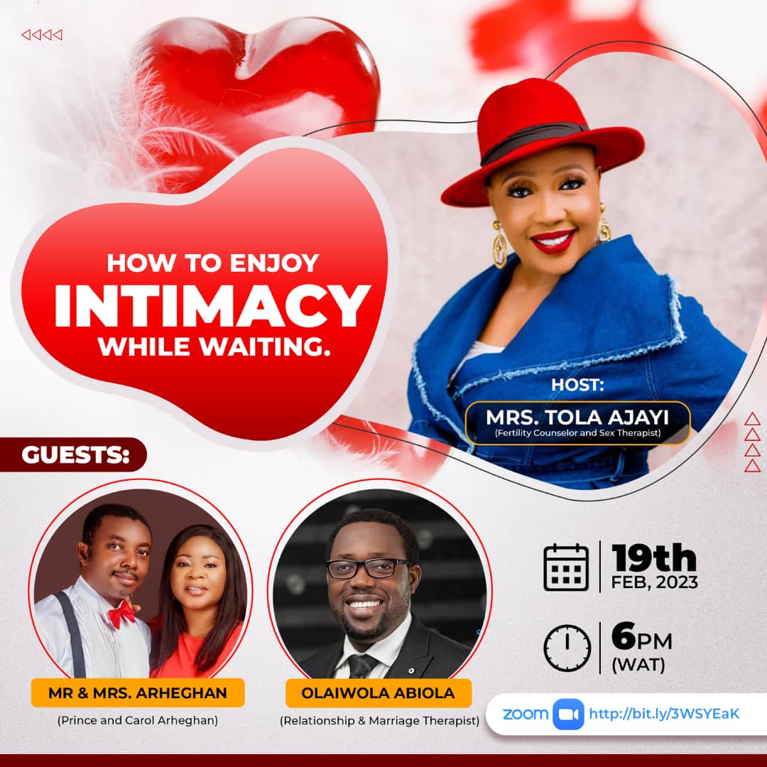 nordicalagos's tweet photo. Join us for a Zoom webinar on February 19th to learn how to enjoy intimacy while waiting.

This webinar will teach you practical tips and techniques for keeping the passion alive.

Click this link to register https://t.co/bWmtRx8mNO

Save the date to 

#intimacygoals #marriage https://t.co/RD7p0Op5nU