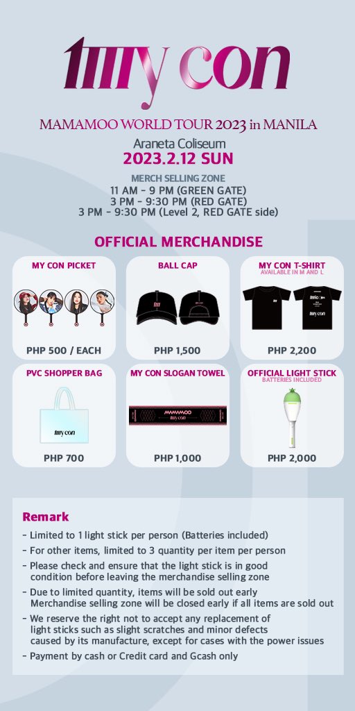 WilbrosLive's tweet photo. MAMAMOO WORLD TOUR 
[MY CON] - MANILA

Manila, check out [MY CON]
official merch at the Araneta Coliseum!
See you there MOOMOOs!

#MAMAMOO #MYCONinMNL 
#MAMAMOO_WORLDTOUR https://t.co/58SD7SbpY5