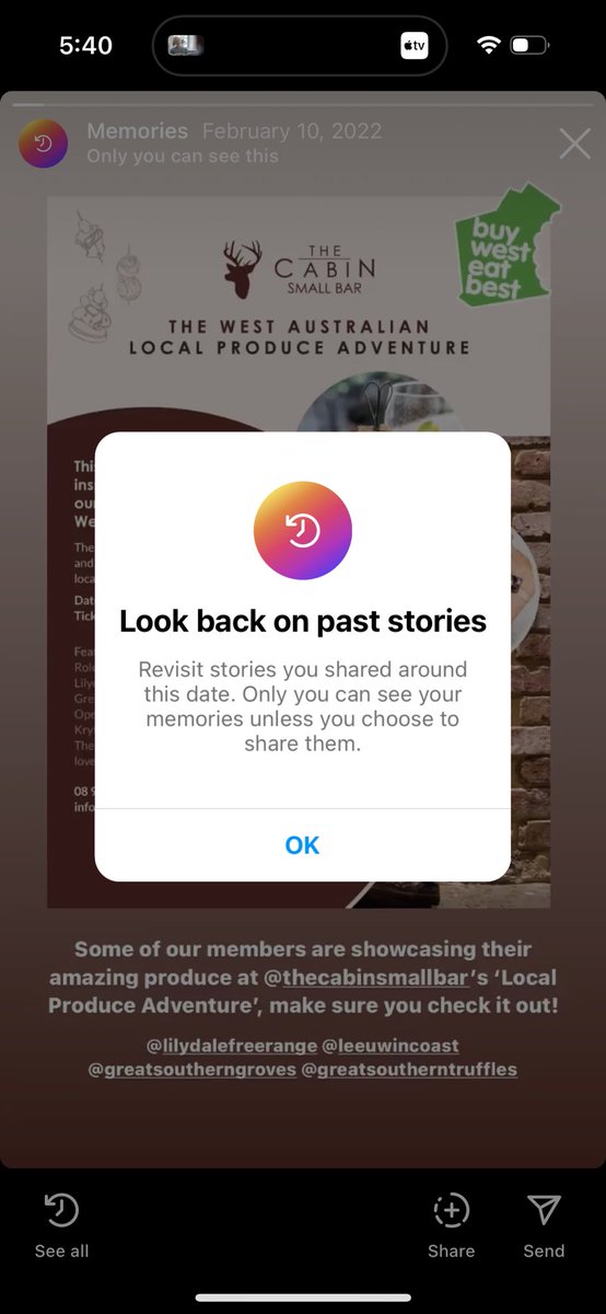 #NewToMe // Instagram now has a Memory button along the story row highlighting your past stories. 

Have you seen this yet?