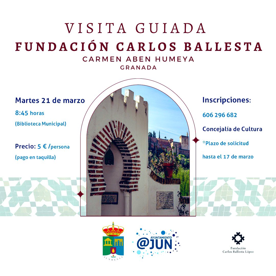 Asuarezm's tweet photo. Abierto plazo de inscripción para la próxima #VisitaGuiada.
Junto a nuestra concejal de #Cultura, @RosarioJun1 
Y nuestra magnífica guía, Pilar Castro.

Si tuviéramos que visitar una sola ciudad en España, esa debería ser Granada 🥰
E. Hemingway.

@AyuntamientoJun https://t.co/CD6EbNgQFs