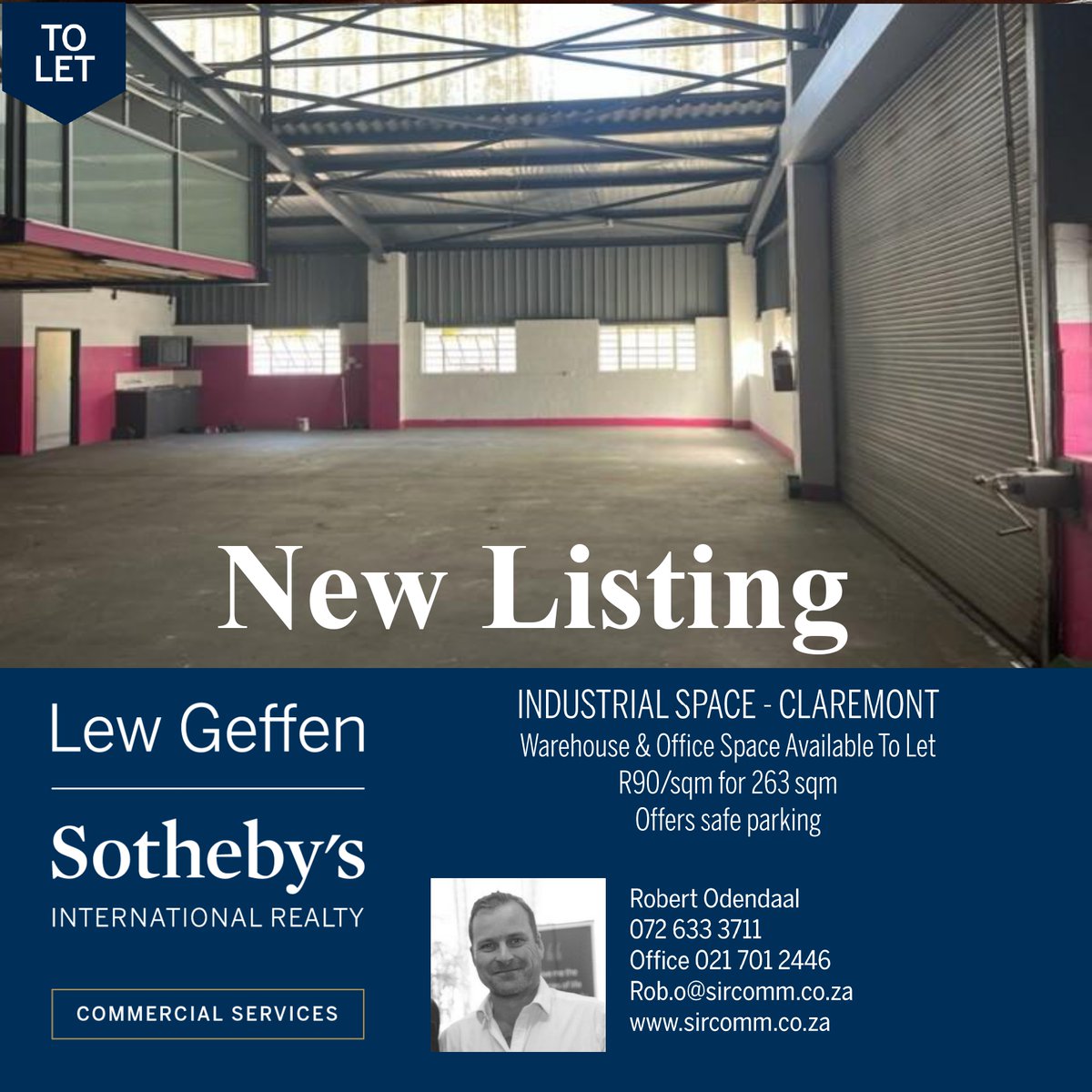 New Listing!!

Industrial Space To Let in Claremont

Contact Robert Odendaal to view today!

sircomm.co.za/results/indust…

#newlisting #industrial #spacetolet #new #justdropped #claremont #sircomm #sothebyscommercial #sothebysrealty #sothebys