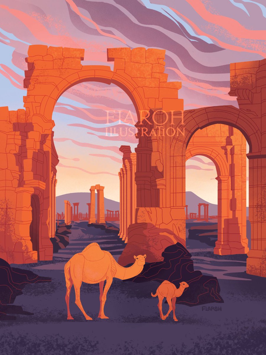 「Camels at Palmyra Info on digital downlo」|Flora 🏺のイラスト