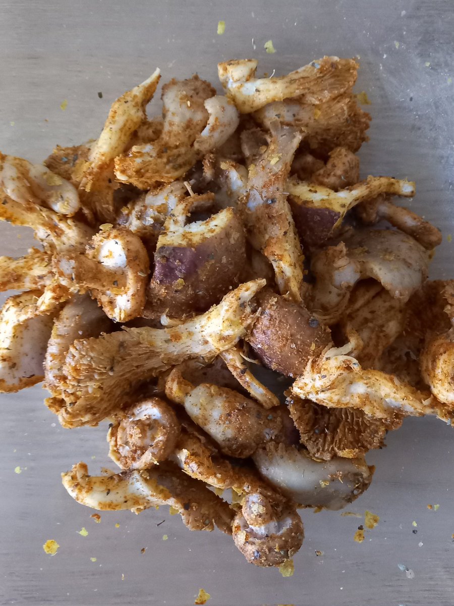 Dry mix: 1 Tsp Ground Cumin, 2 Tsp Dried Oregano, 2 Tsp Smoked Paprika, 1 Tsp Chilli Powder, 2 Tbsp Yeast Flakes, 3 Tsp Corn Starch/flour, 1 Tsp Salt, 1 Tsp Garlic Powder. Mix it all together. Mushrooms in a bowl. Drizzle with oil &amp; add mix &amp; hand rub in💚
#GoVegan #veganfoodporn