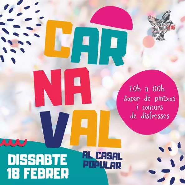 avuiaSPM's tweet photo. DS 19 h @CasalSPM #CarnavalSPM

Sopar de pintxos i concurs de disfresses. 

Org.: Casal Popular - Pit Roig

https://t.co/938lVmCJuf https://t.co/pn7cz4YdK8
