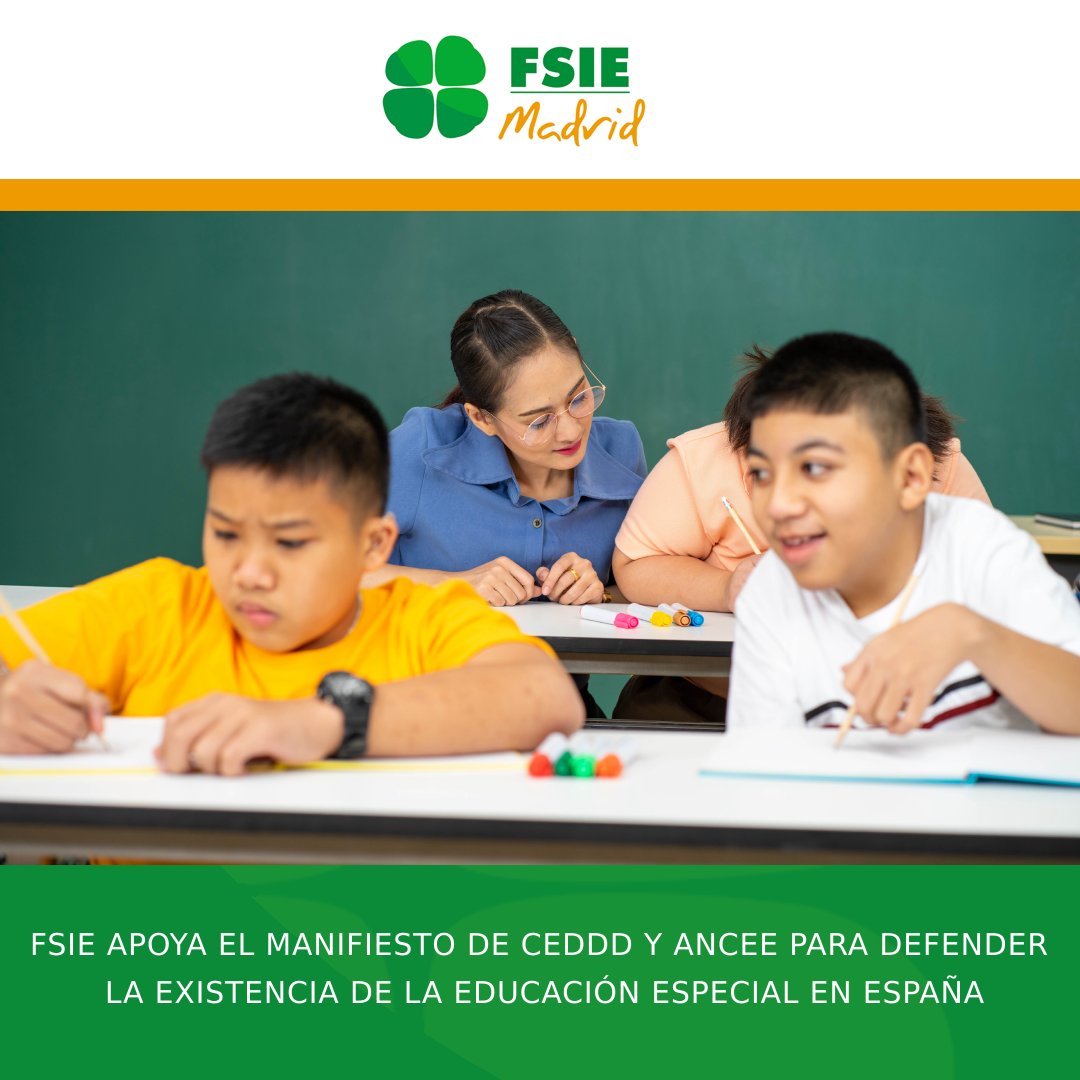 fsiemadrid's tweet image. 📌 𝗔𝗖𝗧𝗨𝗔𝗟𝗜𝗗𝗔𝗗 | #FSIE apoya el manifiesto de @CEDDD_  y @anceespecial para defender la existencia de la educación especial en España.

🔸 Defendemos la coexistencia de la Educación Ordinaria con la Educación Especial. 

Toda la información en 👉 bit.ly/3JU14mw
