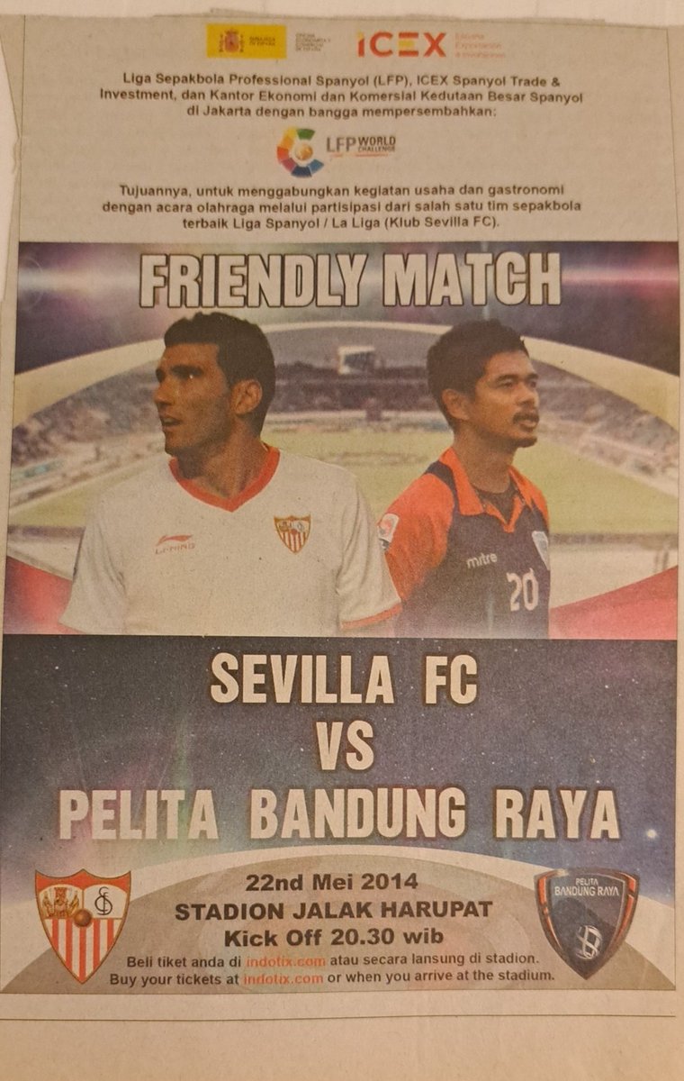 International friendly with Pelita Bandung Raya hosting Sevilla in 2014