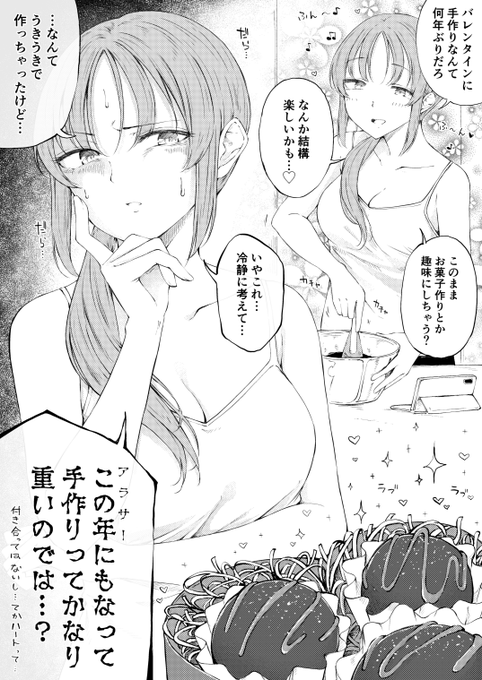 数年ぶりに本命チョコを渡したい相手がいるので張り切って手作りチョコを作ったものの、完成後にふと冷静になってしまったアラサーの女の子 