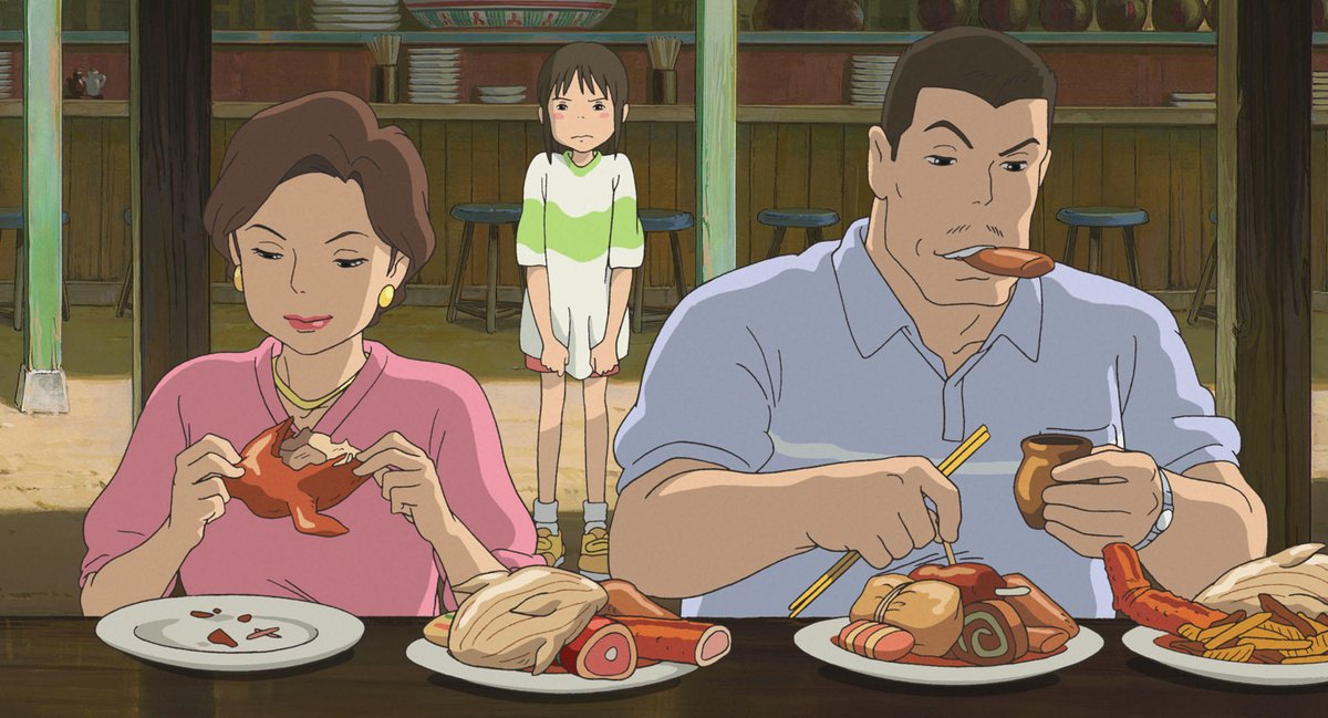 🔍 En la película 'El viaje de Chihiro', el diseño de los padres de Chihiro es algo distinto a los habituales de Hayao Miyazaki ✍️ y tiene una intención clara: denunciar la occidentalización de la sociedad japonesa, algo que no le gusta demasiado al director 🎌