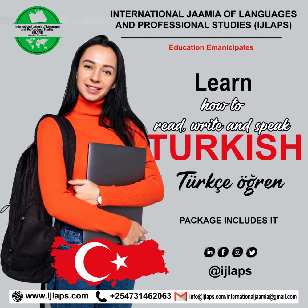 IJLAPS's tweet photo. Learn #turkishlanguage in #Kenya through https://t.co/JX8ulNJyvu and #international Jaamia of #languages and Professional Studies #IJLAPS> Basic 1&amp;2 and Intermediate 1&amp;2 Levels a
#enquiriesEnquiries  info@ijlaps.com or +254731462063(call/Whatsapp) #foreignlanguagesinKenya https://t.co/rEgnz6BmiP