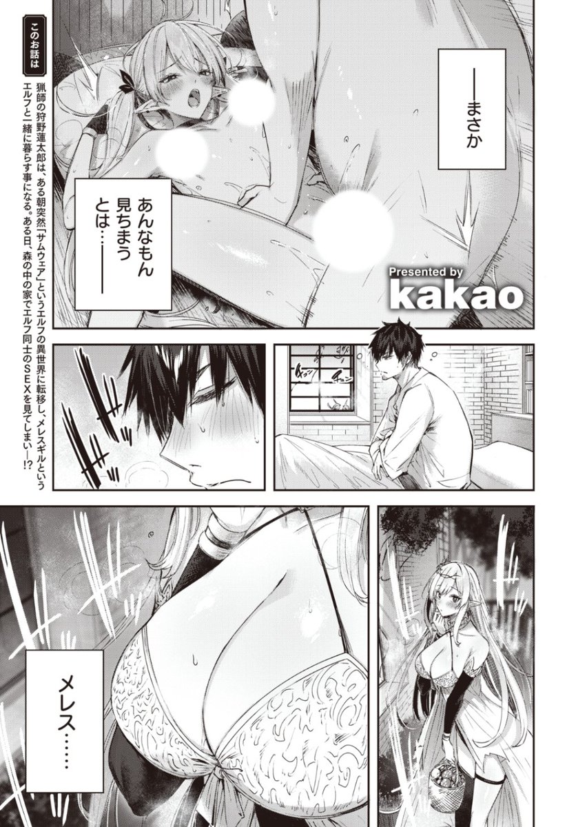 ✨本日のおすすめ✨
kakao先生
《独身ハンターの出逢いはエルフの森で♡ 第2話》
異世快楽天 Vol.18

メレスとの生活に慣れてきた頃、
彼女が厄介者という噂を聞いてしまう🌳
ついに添い遂げる決心をして…💓

🔽続きはこちら🔽
https://t.co/l8y4RFReHw

※イメージ画像と実際の修正方法は異なります 