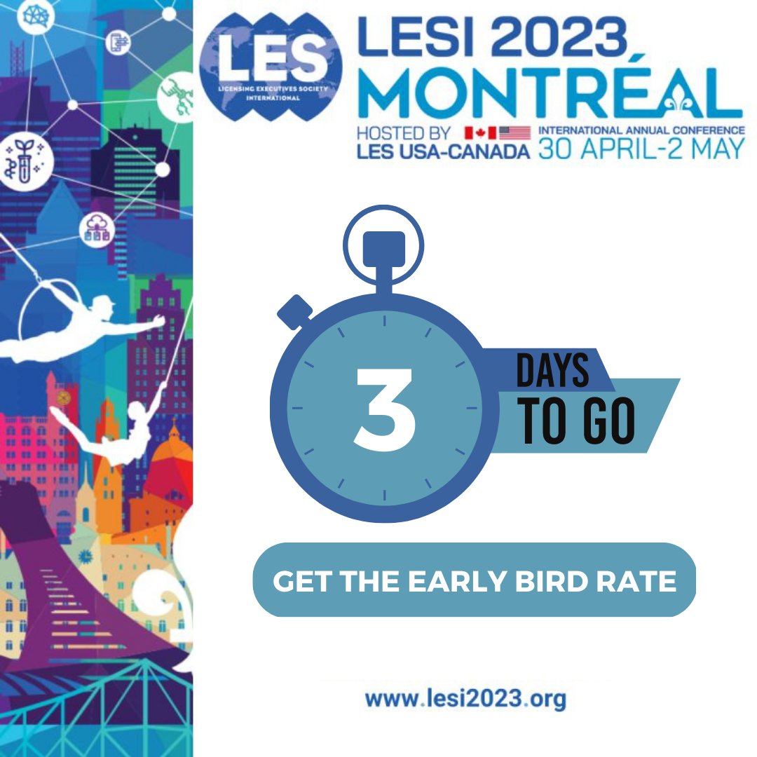 Have you registered for #LESI2023 and booked your hotel yet? Don't delay ... the Early Bird rate ends 13 February and rooms are going fast. lesi2023.org
#innovation #IP #licensing <a href="/LESUSACanada/">LES (U.S.A. and Canada)</a>