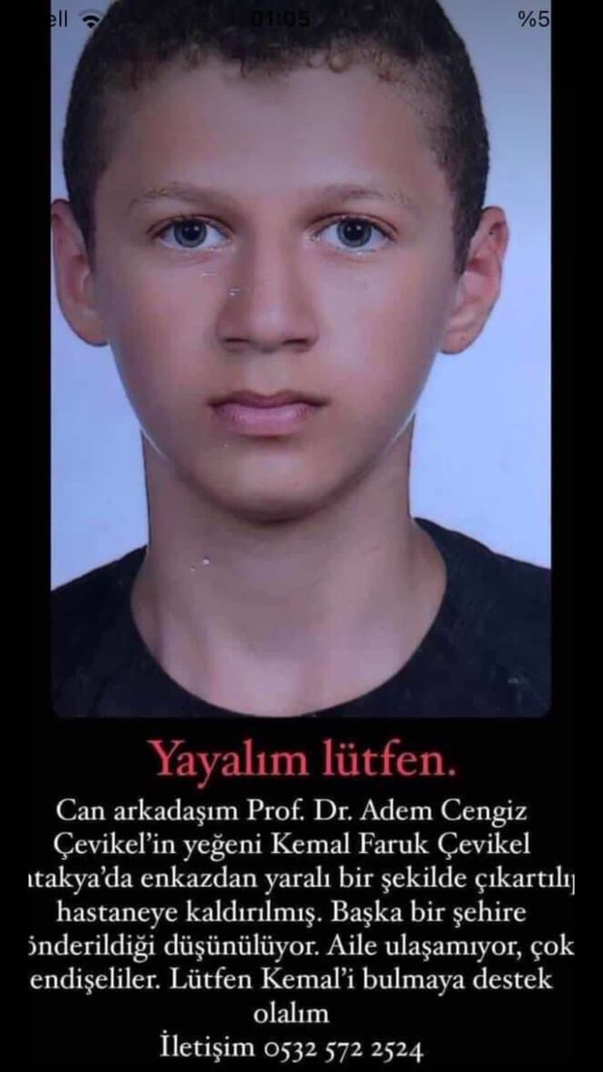 YTÜ Matematik Bölümünden hocamız Prof. Dr. Adem Cengiz Çevikel’in yeğeni Kemal Faruk Çevikel Antakya’da enkazdan yaralı olarak çıkartılıp hastaneye kaldırılmış. Başka bir şehire gönderildiği düşünülüyor. Aile ulaşamıyor çok endişeliler. Lütfen destek olalım. İletişim: 05325722524