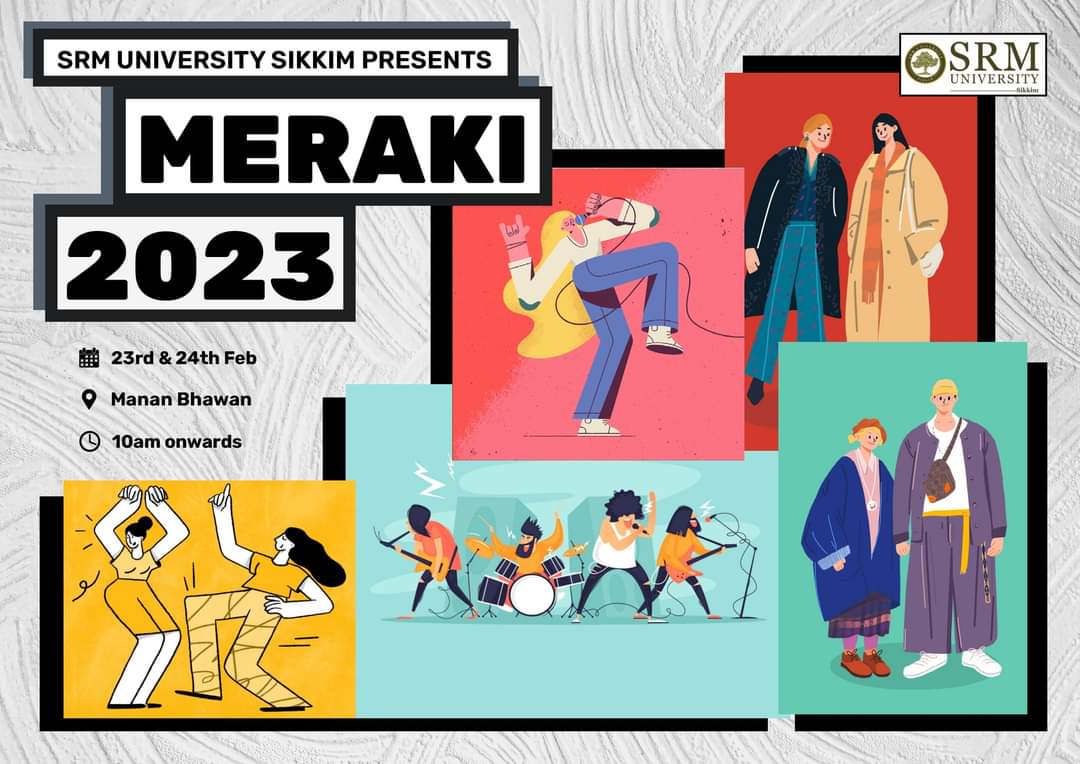 SrmSikkim's tweet image. The much-awaited annual funfest Meraki 2023 is here! Experience mind-blowing performances and showcase your talents. Join us for the celebration, guys! Meraki 2023 is in session!

- poster credits-  Dipanjan ( BA-JAM)

#meraki # meraki23 #srmus #srmuniversitysikkim  #SRM #funfest