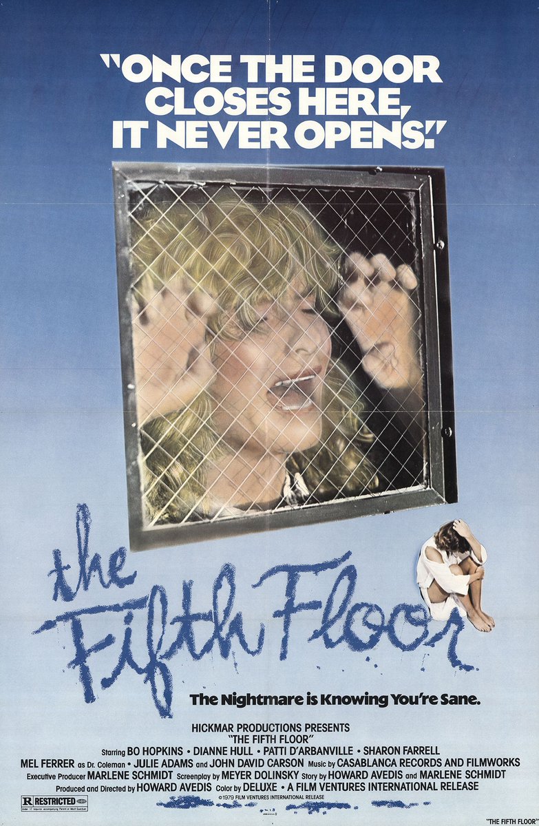 AngusKohm's tweet photo. The Fifth Floor (1978) by #HowardAvedis
w/#BoHopkins #DianneHull #SharonFarrell #RobertEnglund #JulieAdams #MelFerrer
After accidentally ingesting strychnine, a disco dancing college student is locked in a mental ward.
“Once the door closes here, it never opens.“
#Thriller https://t.co/sbheQirWWw