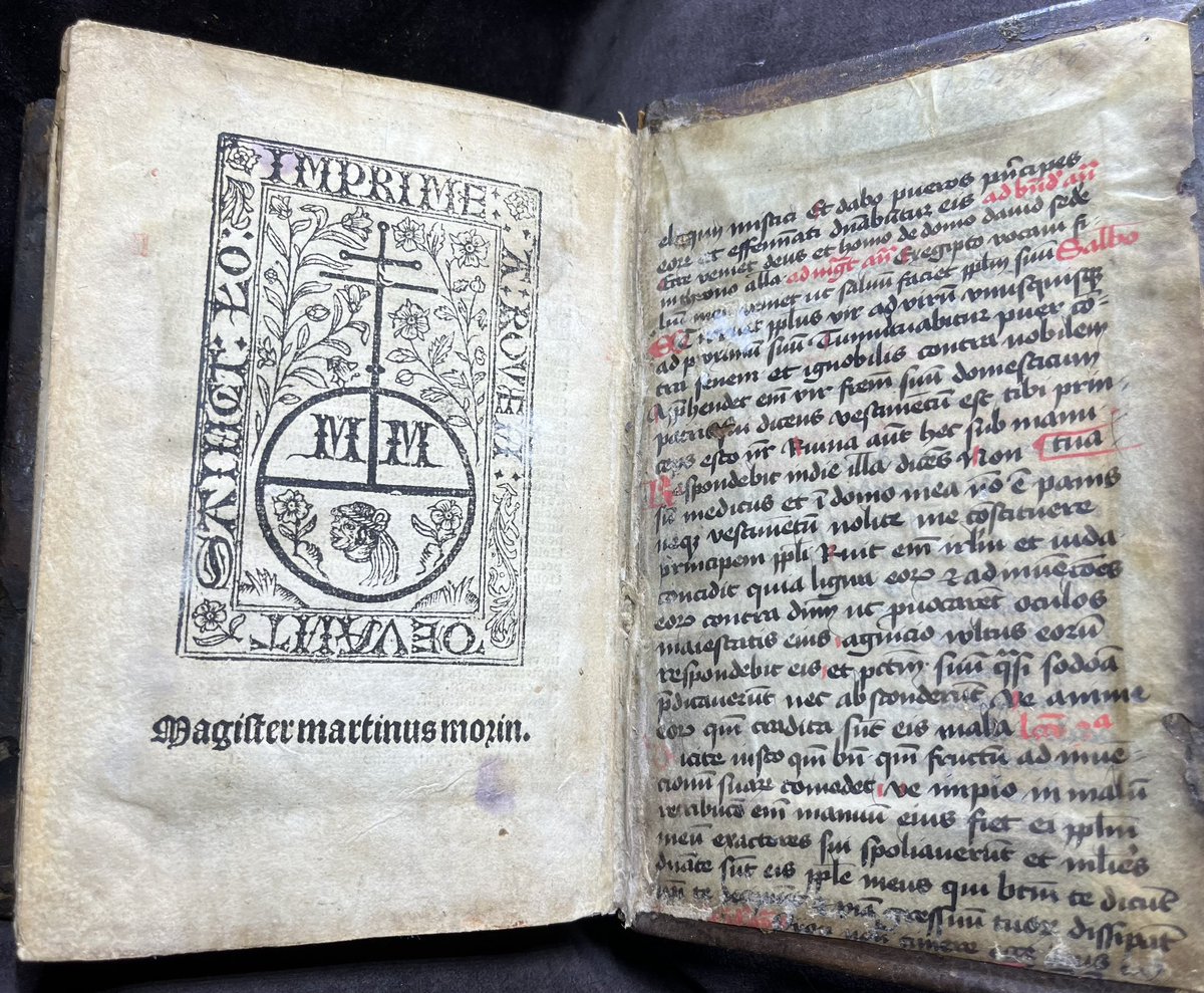 Post-incunabula with manuscript pastdowns. Opus Super Sentencias by Nicolas Denis (8vo Rouen Martin Morin - 1506). #fragmentology #fragmentfriday #bookhistory