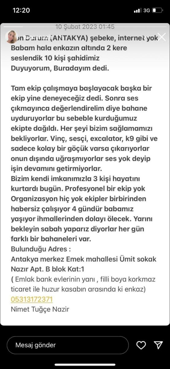minesogut's tweet photo. Yakınları hala ses geldiğini söylüyorlar...
#AFADANTAKYA
#afadadana
@ahbap
@AKUT_Dernegi https://t.co/IDrvCpnAq5