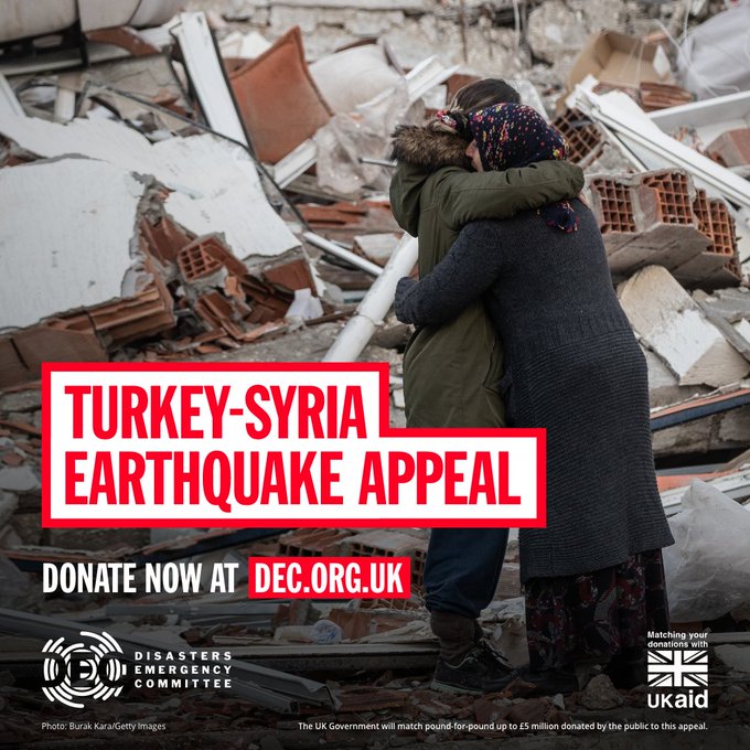 "Funds are urgently needed to support families with medical aid, emergency shelter, food and clean water in freezing, snowy conditions. Fourteen member charities are responding now in Turkey and Syria and can do more with your help" - Saleh Saeed DEC CEO

dec.org.uk
