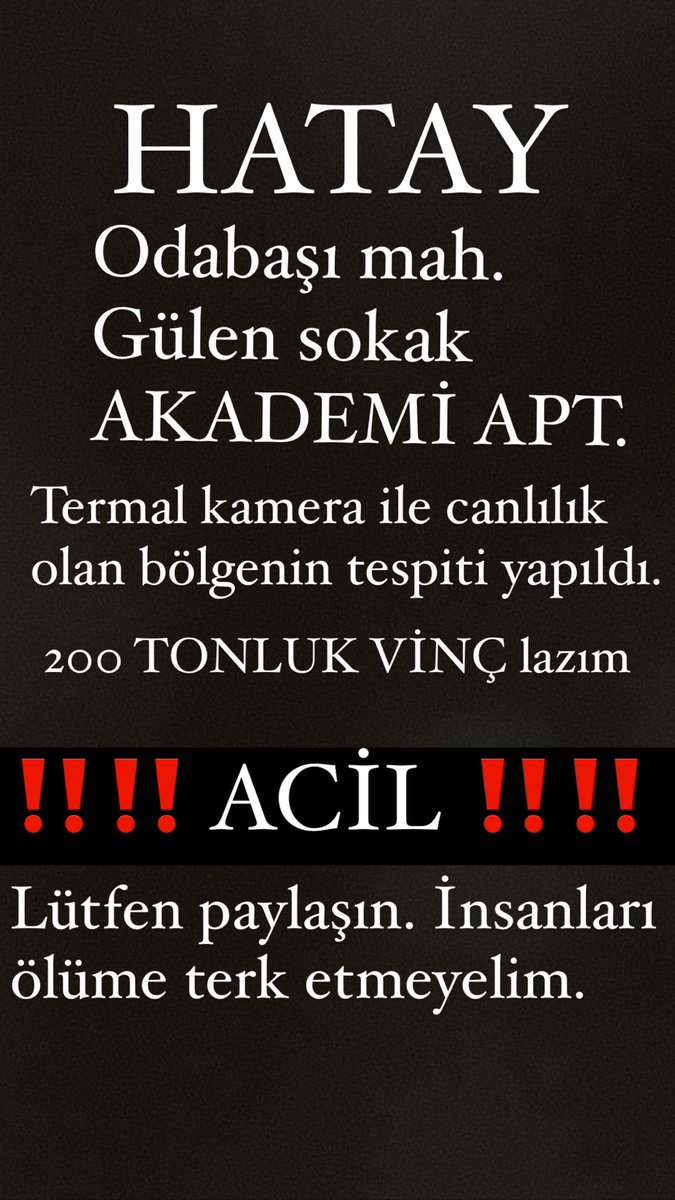 elifgevezozkaya's tweet photo. 200 TONLUK VİNÇ !!! @ahbap @haluklevent @halktvcomtr @ekrem_imamoglu @nrlhyildiz @ismailsaymaz @siring @sahmetsahmet @orhanaydin6 @FOXTurkiye @karagozilker #YARDIM #hatay #akademiapartmanı https://t.co/M1z35Kvevi
