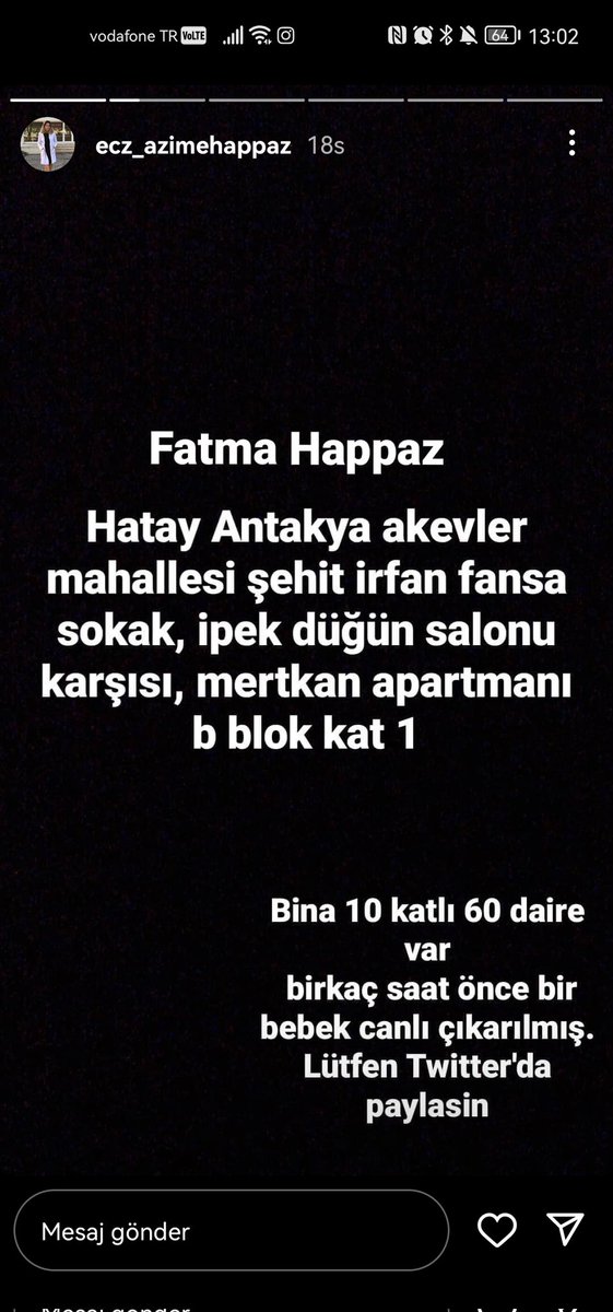 Mervekaymaazz's tweet photo. @muhendisyenn Teyitli!!!! #enkazda #AHBAP #AFADhatay https://t.co/GtcWzFX7ab