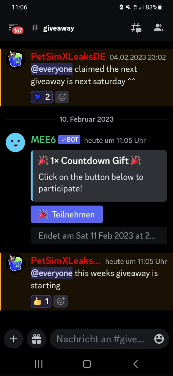 PetSimXLeakDE's tweet photo. Samstags Gewinnspiel ist nun gestartet mitmachen auf dem discord server
https://t.co/LxdC3OWVkd
#petsimx #petsimxleaks #roblox #robloxdev #PetSimulatorX #petlegacy #botclash #botclashleaks #petlegacyleaks #LEAKS https://t.co/fjlcT1FlWL