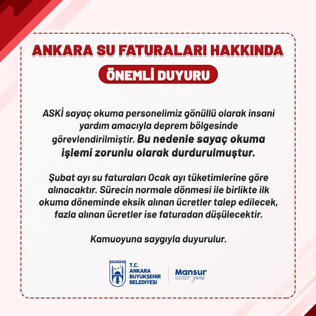 ankarabbld's tweet photo. 🔴 ANKARA SU FATURALARI HAKKINDA ÖNEMLİ DUYURU https://t.co/gI2sp6Em46